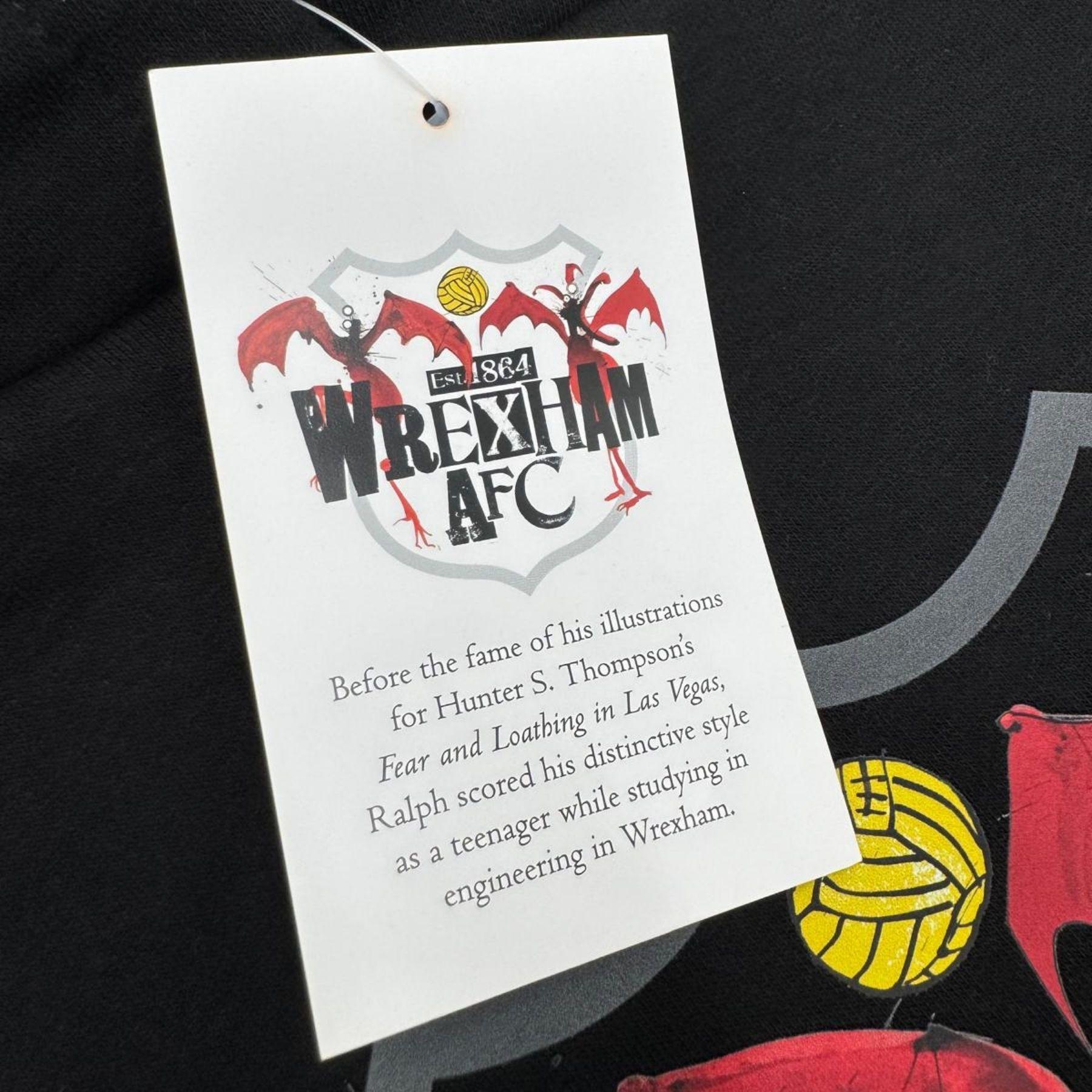 Wrexham AFC tag with club logo and text on a black background