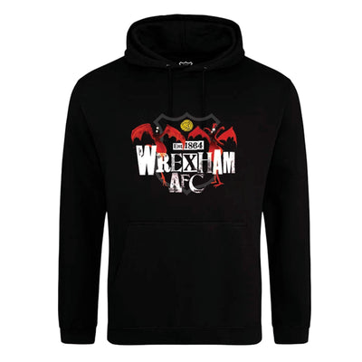 Black hoodie with Wrexham AFC logo on a white background