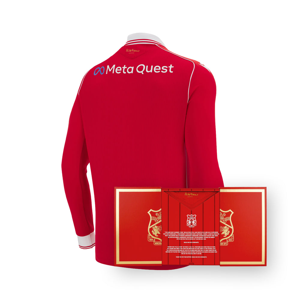 Red jacket with 'Meta Quest' branding and a matching box on a white background
