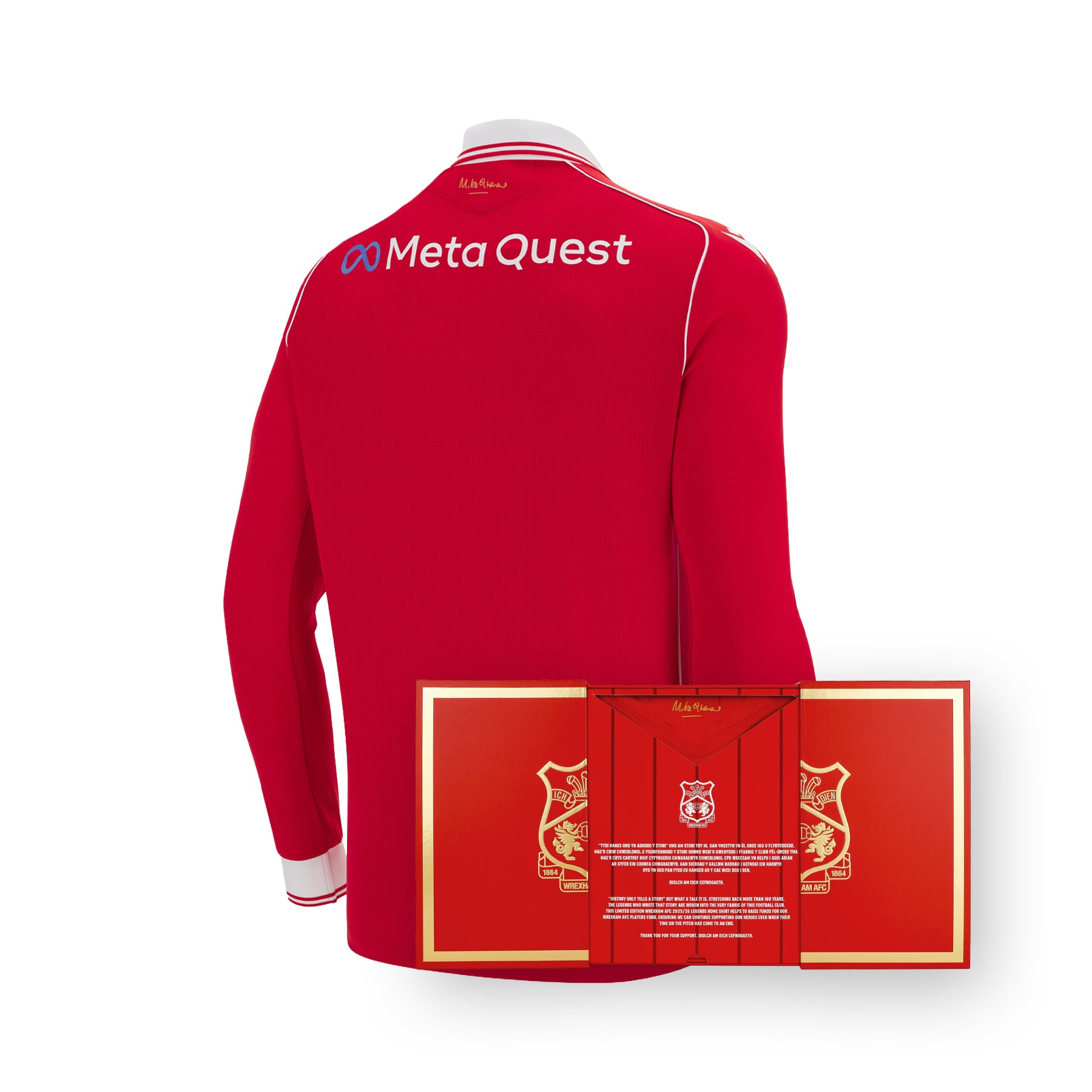 Red jacket with 'Meta Quest' branding and a matching box on a white background